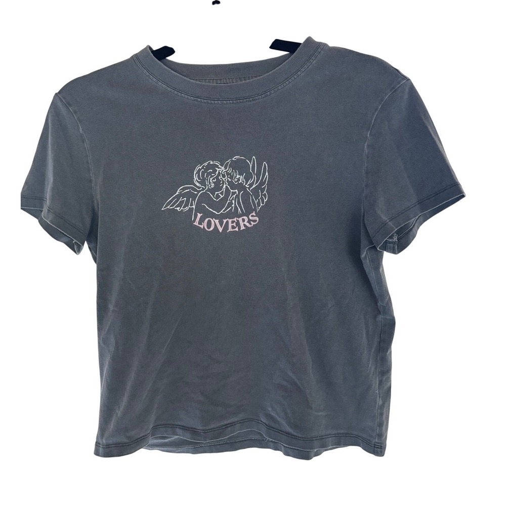 Sunday Best Lovers Graphic Tee T-Shirt XS Cropped Gray Casual Top